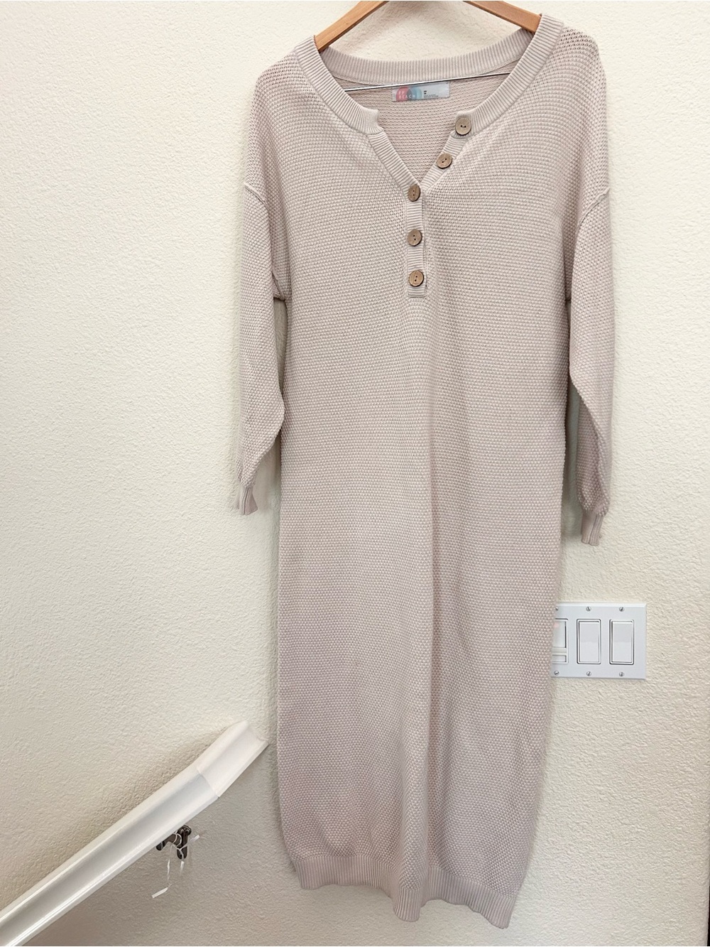 Free People free-est Hailee Waffle Knit Henley Sweater Midi Dress Oatmeal XS - Picture 3 of 11